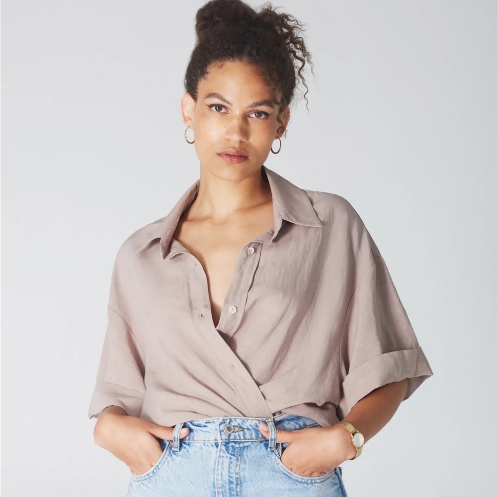 Uncle Studios Short Sleeve Button Down in Stone